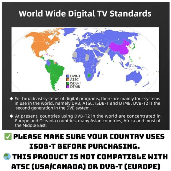 Free to air ISDB-T Digital TV Tuner Receiver Perfect for Latin America and Japan - Picture 2 of 8